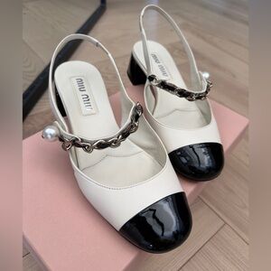 Miu Miu Slingback Mary Jane shoes with Black Patent Cap and Chain